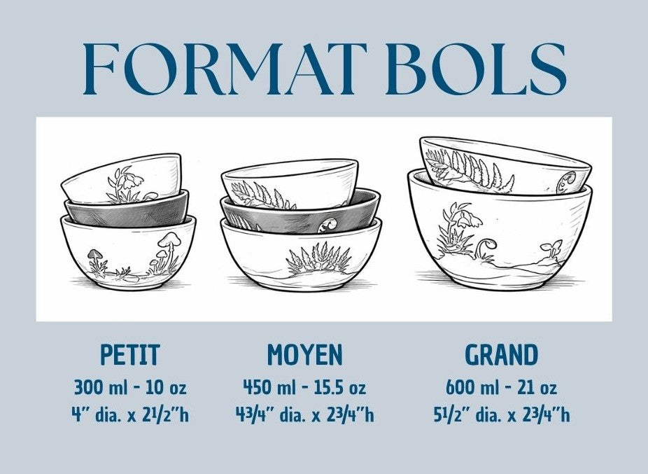 Bol - PETIT - "Sapins" - Bleu Alberta sur argile marbrée beige