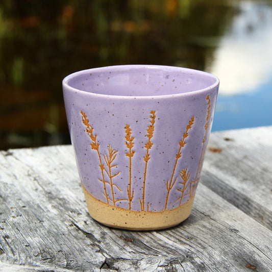 Gobelet petit "Lavandes" -  Lavande sur terre beige