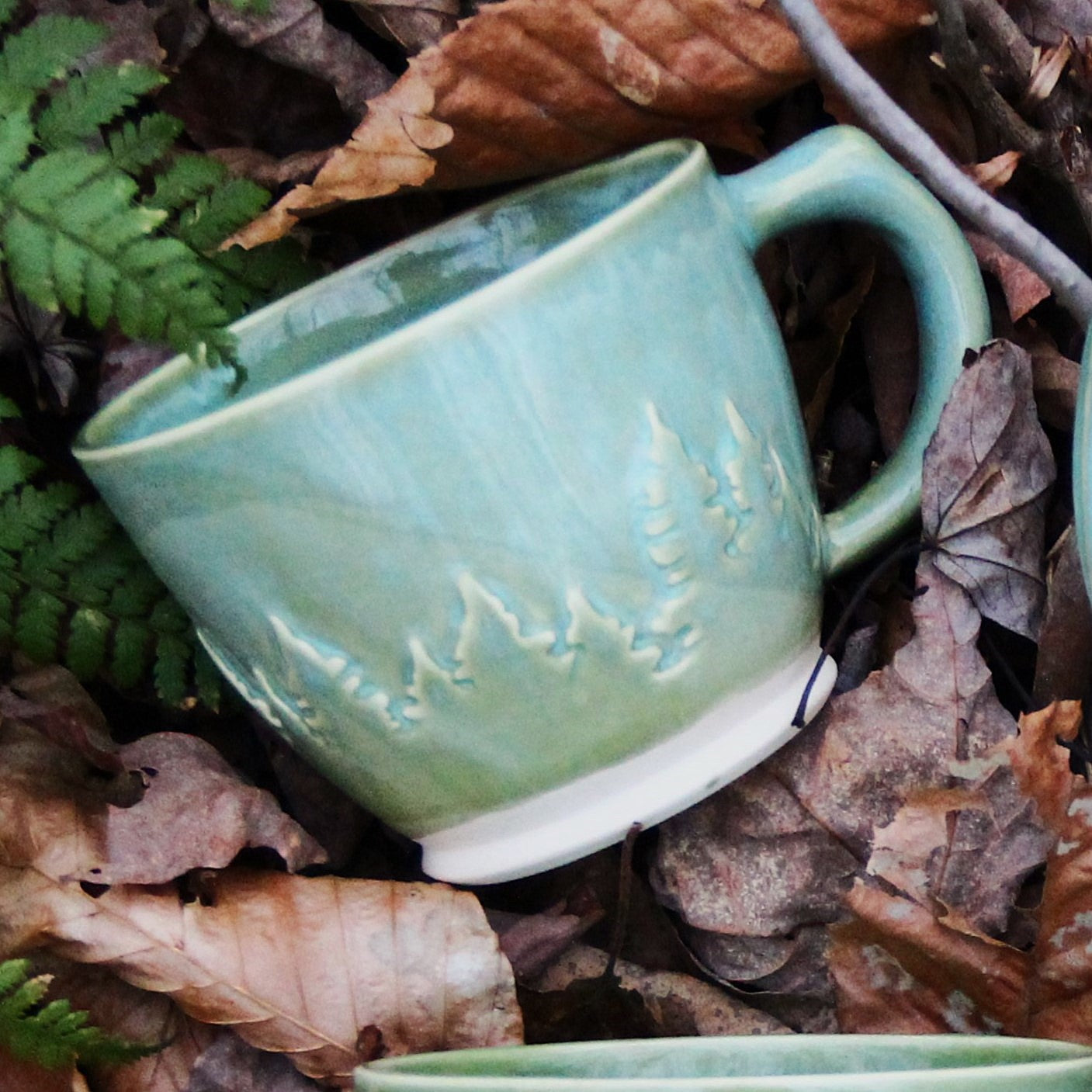 Tasse à latté "Sapins 3D" - Vert turquoise lustré