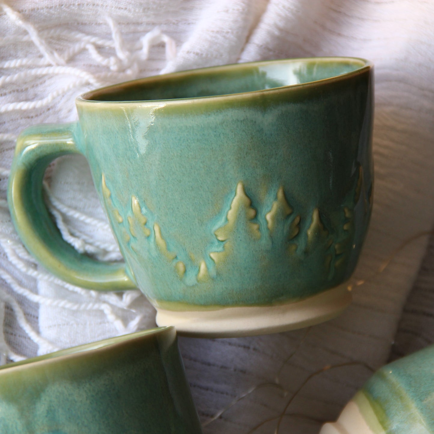 Tasse à latté "Sapins 3D" - Vert turquoise lustré