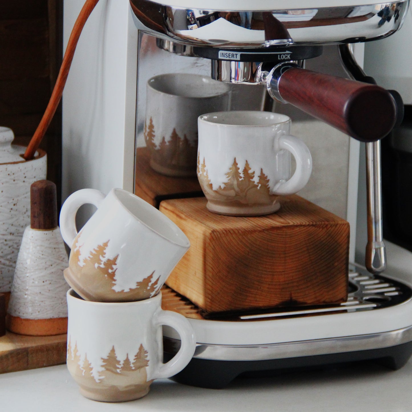 Tasse Espresso  - Blanc sur marbré brun beige