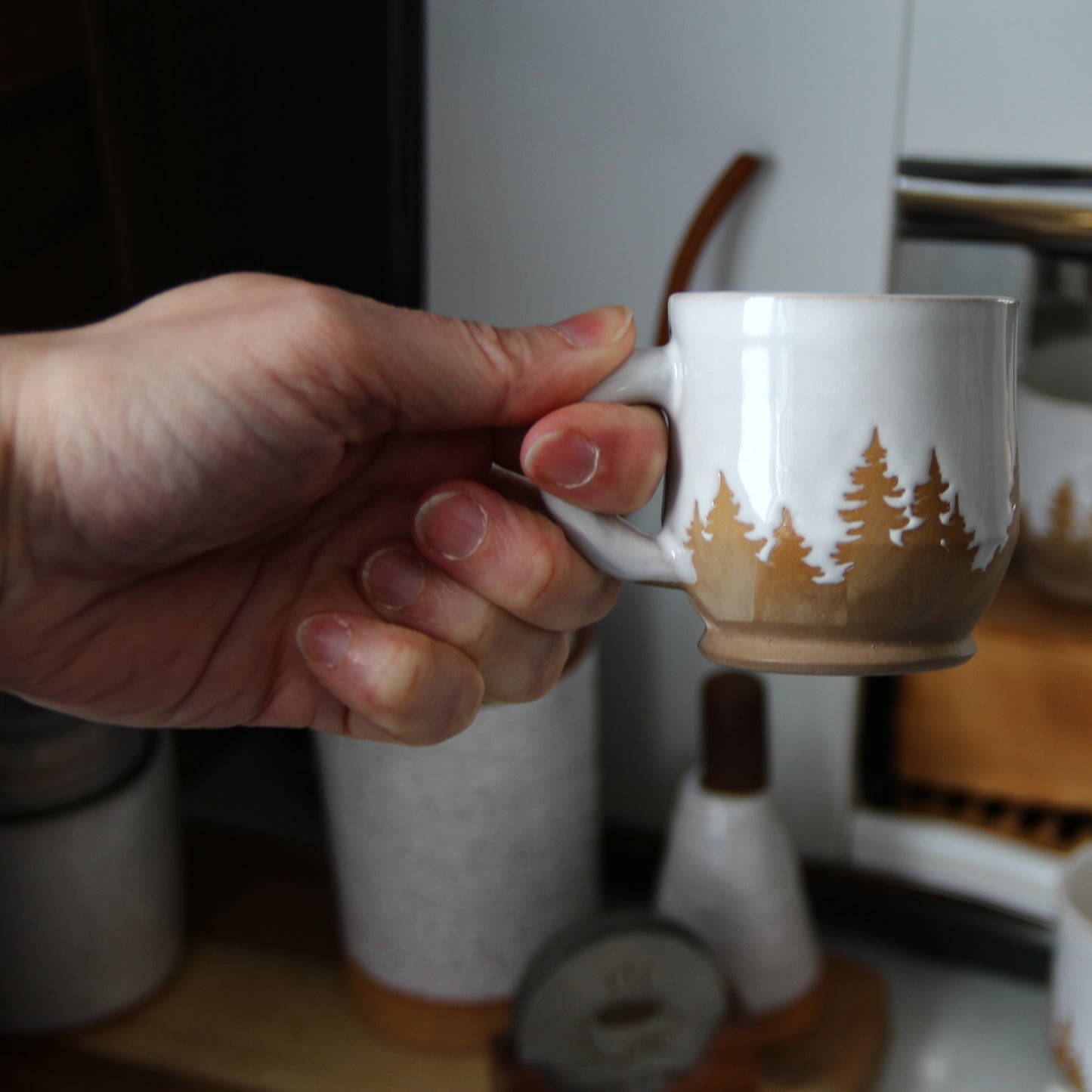 Tasse Espresso  - Blanc sur marbré brun beige