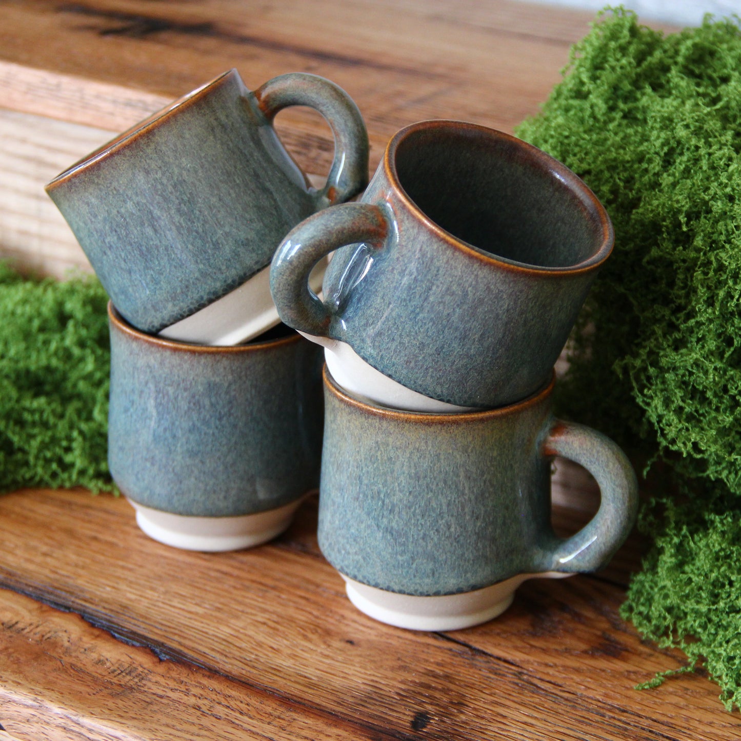 Tasse Espresso   - Bleu vert cuivré sur argile unie sable