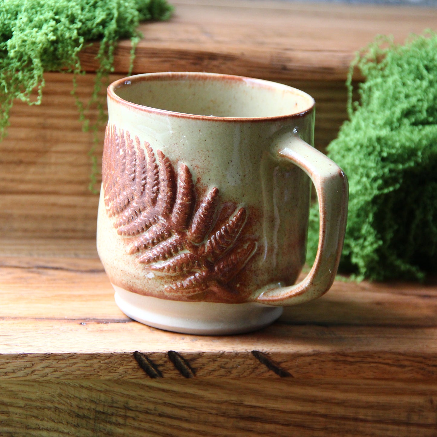Tasse "Fougères 3D" - Choco Pistache sur argile sable