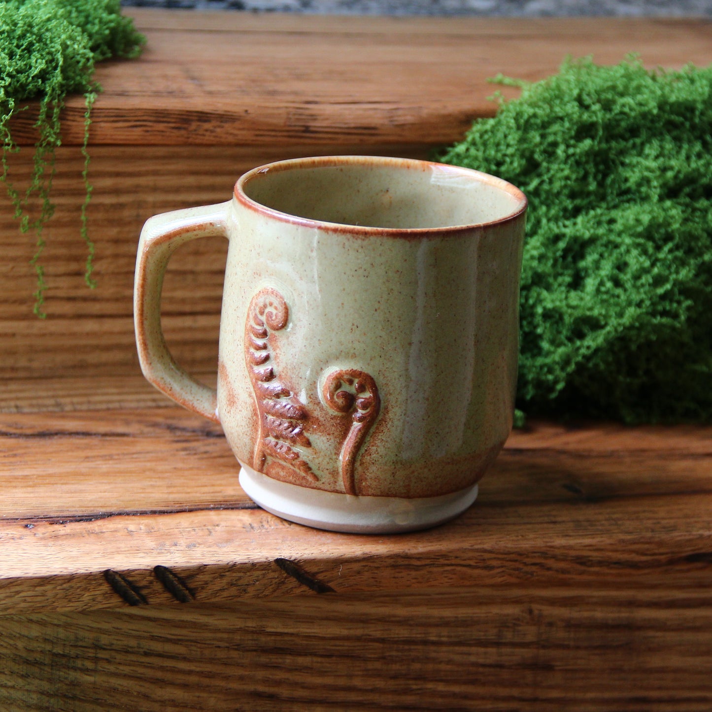 Tasse "Fougères 3D" - Choco Pistache sur argile sable