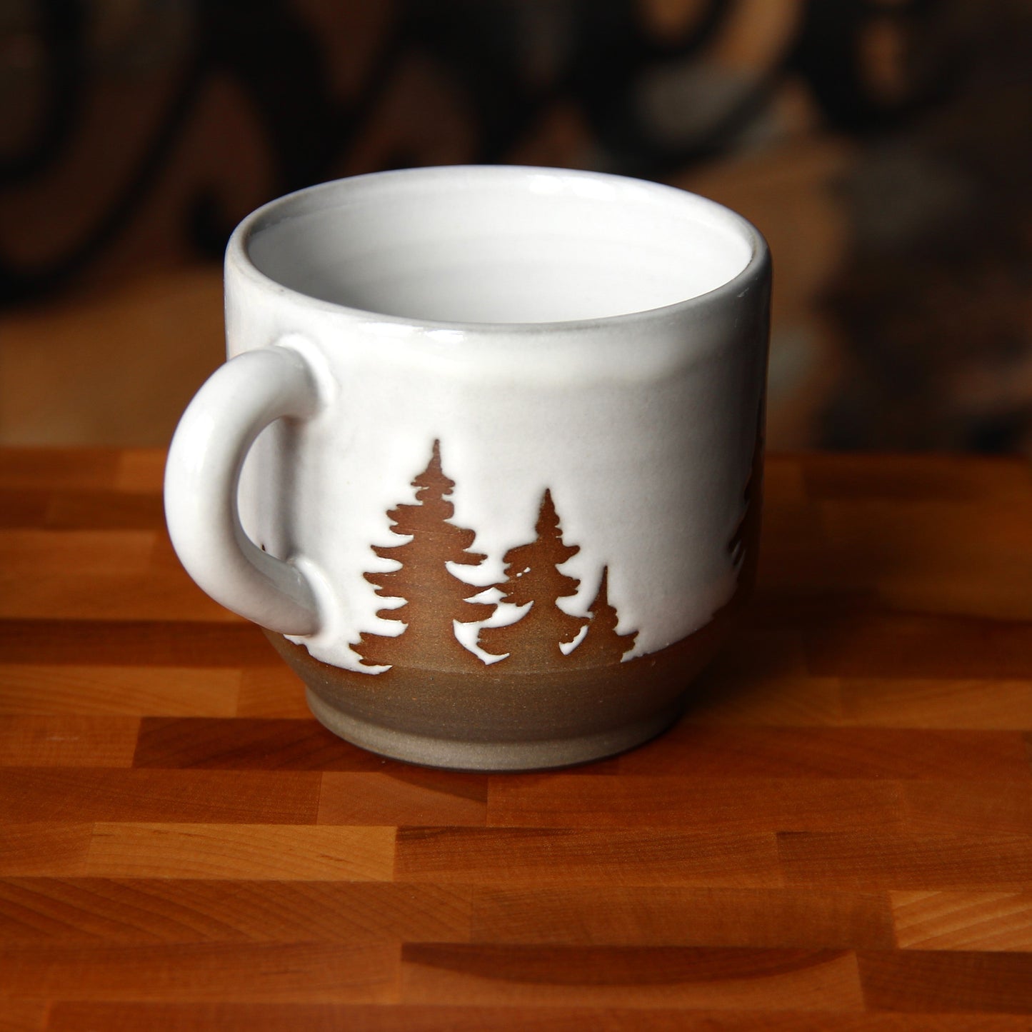 Tasse à Espresso / Cortado "Sapins" - Blanc sur terre grise