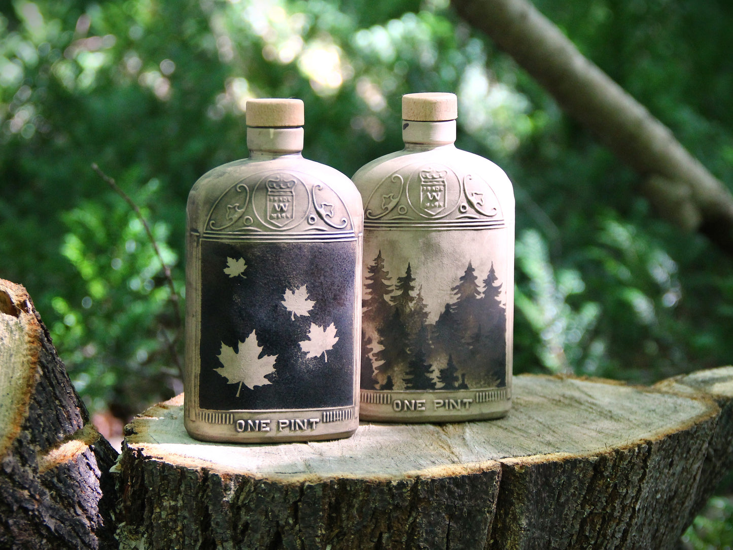 Bouteille Vintage - Flasque Whisky "Sapins" - Argile Sable antiqué