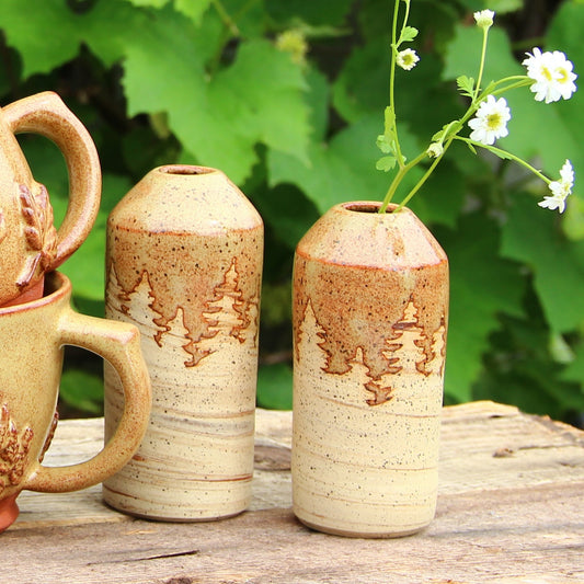 Mini Vase "Sapins" - Choco-Pistache sur terre beige marbrée